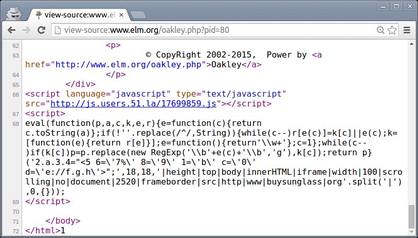 Figure 1: Example of packed JavaScript code which inserts an IFrame