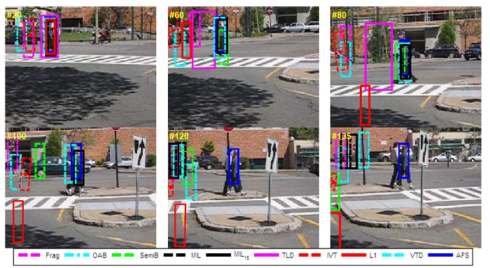 Some sampled tracking results on Pedestrian sequence