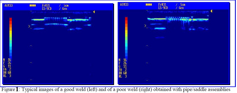fig1 Typical images of a good weld (left) and of a poor weld (right) obtained with pipe/saddle assemblies