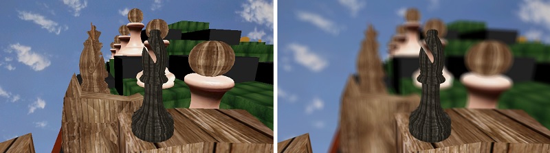 Images depicting VR scene without and with DoF